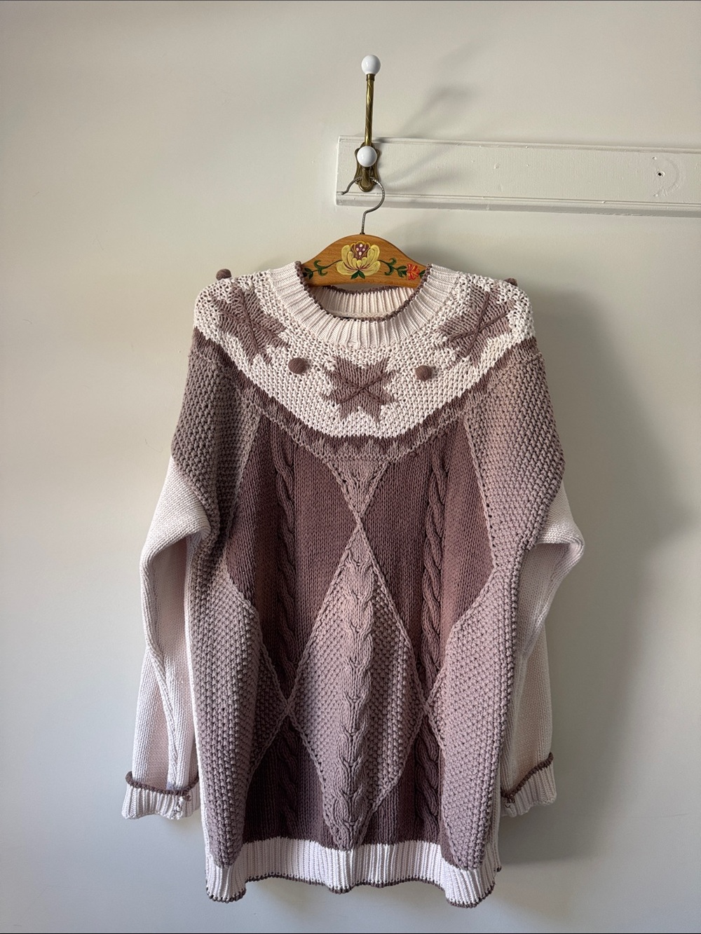Hand Knit Weekend Edition Cozy Two-Tone Cable Knit Women's Sweater